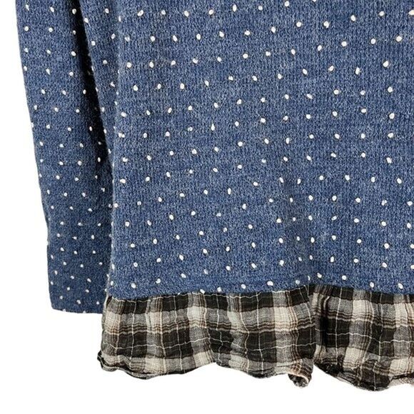 Oddy Womens Blue Swiss Raised Dot Womens Cardigan Sweater Plaid Ruffle V-Neck M - Picture 14 of 16